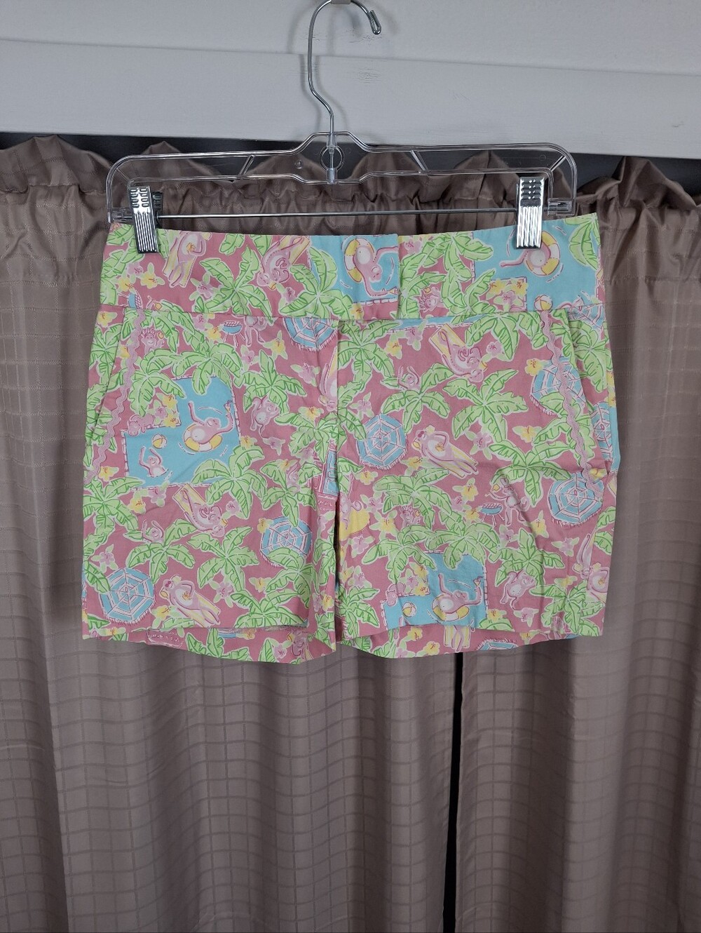 Lilly Pulitzer Pink Shorts Tropical Monkey Palm Tree Print Size 0
